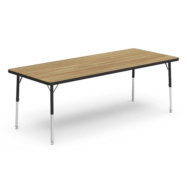 Virco 30 in. W, 72 in. L, 17-25 in. H, Medium Oak Top / Black Edge 483072LO - main